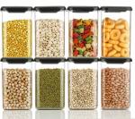 STELITE Airtight Push Up Lid Container For Kitchen Storage | push Up Lid Containers | Grain, Candy, Dryfruit Container set | Kitchen Containers Set | (Black) (SQUAR LID) Set Of 8Pcs