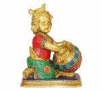 Kartique Decorative Brass Bal Gopal Krishna Idol Eating Butter Statue - 7 Inch