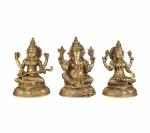 Kartique Decorative Brass Laxmi, Saraswati and Ganesh Idol - 8 Inch (pack of 3)