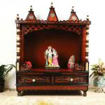 DZYN Furnitures Abhikya Sadana Floor Rested Pooja Mandir without Door (Brown Gold)
