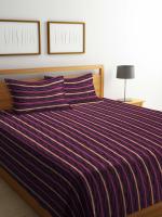 Klotthe MultiColor Striped Pure Cotton Woven Design Double Bed Cover with 2 Pillow Covers