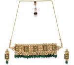 Gyaan Jewels Handmade Gold Plated Brass Earring and Necklace Set Green, White (Women) Free Size