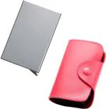 StealODeal Silver Pink Leatherite Case With Automatic Pop-Up Button 15 Card Holder (Set Of 2)