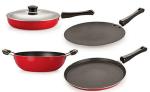 Nirlon 4 pcs of Red and Black Non-stick Chemical Free Kitchen Cooking Utensil Combo Set, Standard