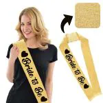 Zyozique Bride To Be Sash for Girl Gold Satin with Black Print Letter Bride To Be, Wedding Party Decorations Sash, Bride To Be Sash
