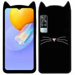 Indiacase Vivo Y53s Black Slim Silicone, Rubber Cat Design, Wireless Charging Compatible Cases & Covers, Display Size-12 mm, 14 x 7 x 5 mm