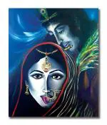 Tamatina Multicolor Religious Devine Love Shiva Mahakal God Unframed Art Canvas Painting-48X39 Inch