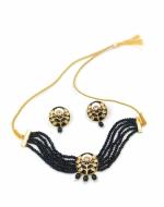 Bella Store Women Black Kundan Golden Meenakari Choker Necklace Set