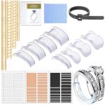 MAYCREATE Ring Size Adjuster for Loose Rings, Spiral Ring Adjuster Invisible Ring Reducer Self Adhesive Ring Clips Ring Tightener with Measuring Tool & Cloth Kit for Men Women Rings