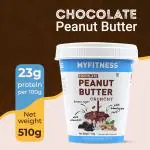 MYFITNESS Peanut Butter Chocolate Spread Crunchy 510g | 23g Protein & 9g Fiber | Tasty & Healthy Nut Butter Spread for Breakfast & Snacks | Cholesterol Free | Zero Trans Fat | Crunchy Peanut Butter
