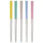 SCENTY Collapsible Reusable Metal Chopsticks, 5 Pairs 304 Stainless Steel Chinese Chopsticks Portable Travel Chopstick Washable Chop Sticks (5 PIAR SSP Chopsticks)