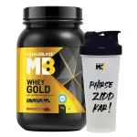MuscleBlaze Whey Gold, 100% Whey Protein Powder Isolate, Labdoor USA Certified, 25 g Pure Isolate Whey Per Scoop (Rich Milk Chocolate, 1 kg / 2.2 lb) with Shaker, 650 ml (Combo Pack)