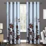 UrbenQueen Polyester Sky Blue Purple Floral Design Digital Printed Curtain - 4 x 9 feet