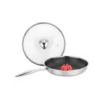 Prabha Stainless Steel Non-Stick Induction Base Hexa Cube Cookware Frying Pan, Frypan, Fry Pan With Glass Lid, Capacity - 1600ml, Size - 24cm