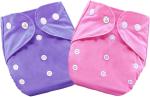 Mom's Pride Pink, Purple Polyurethane Laminate Washable And Reusable Solid Pocket Cloth Diapers Without Insert (Pack Of 2)