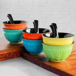 The Earth Store Handcrafted Knitted Ceramic Soup Bowl Set of 6 with Spoon, Soup Bowls for Kitchen, Dining Table,Restaurant (Set of 6)