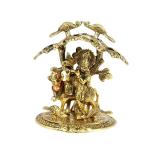 Handicrafts Paradise Krishna with cow under Tree with Peacocks showpiece for Home decor and gifting in metal - 7.5 inches
