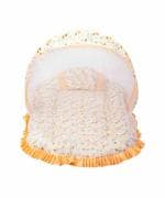 Mee Mee Soft Cushioned Baby Mattress Set with Mosquito Net and Pillow (Large) | 100% Cotton Travel-Friendly Baby Bed (Red) (Orange)