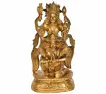 Idol Collections Gold Brass Lord Vishnu On Garuda Statue, 7 Inch