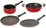 Nirlon 4 pcs of Red and Black Non-stick Kitchen Cookware Essential Set, Standard
