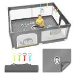 Kids Station 180 x 150 cm Playard Playpen for Kids, Smart Folding & Portable Baby Activity with Safety Lock & Suction Cup, Play Gate Fence for Toddlers and Kids (Dark Grey, Non-Foldable With Mattress)