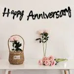 AMFIN Happy Anniversary Bunting Banner Set for Decorations / Anniversary Decorations for Home / Marriage Anniversary Decoration Items / Paper Hangings for Decor - Black