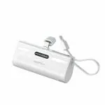 HAPIPOLA POWER BANK ATTACH Portable Capsule Power Banks 5000mAh Backup Battery Charger Built-in Lightining Type-C Cable Fast Charging Outdoor Mini Power Bank (White)