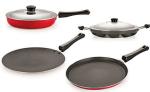 Nirlon 4 pcs of Red, Black Scratch Resistance Non-stick Aluminium Kitchen Cookware Set with Bakelite Handle