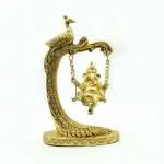 pujaNpujari Ganesha Jhula Brass Peacock Design Ganapati Statue on Swing (Brass, Gold Length