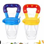 Ssanvi Blue & Yellow Baby Food Feeder, Fruit Feeder Pacifier, Fruit Nibbler, Fruit Teether BPA Free Soft Silicone And Extra Mesh Fruit Teether for Babies With 2 Extra Nipple