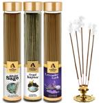 The Aroma Factory Organic Incense Sticks (White sage, Gugal Kapoor & Lavender) Charcoal Free | Non Toxic | 100% Herbal Pooja Agarbatti | Natural Aromatic Fragrance, 3 Bottle x 100g