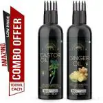 Desi Crew 100 Percent Pure Castor Oil and Ginger Oil with Comb Applicator Cold Pressed for Skin, Body and Hair Care 100 ml Each