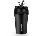YELONA Charcoal Black 400 ML Insulated Coffee Tumbler with 2-in-1 Flip Up Straw & Sip Lid, Leak Proof Double Wall Stainless Steel Coffee Travel Mug - Keeps Cold for 12 Hrs or Hot for 6 Hrs