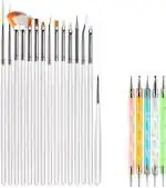 Feelhigh 15 pcs Cosmetics Nail Art Brushes Set and 5 pcs Double Way Nail Dotting Marbleizing Tools Set