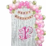 GROOVY DUDZ 1st Birthday Decoration Combo Kit For Girls Birthday Home Decoration (Set Of 86 Pcs)