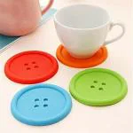 KATHIYAWADI Silicone Button Shaped Coaster Placemat Heat Resistant Coaster Set for Tea Coffee Cup Mugs in Assorted Color(Set of 6)