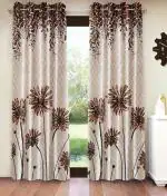 Home Sizzler 2 Pieces Sunflower Panel Eyelet Polyester Door Curtains - 7 Feet, Brown