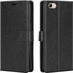 Slugabed Flip Cover Back Case for Vivo Y53 | Leather Finish | Inbuilt Stand & Pockets | Wallet Style Flip Back Case Cover for Vivo Y53 (Black)