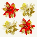 SpecialYou.in Set of 4 Artificial Poinsettias Red and Golden Flowers for Christmas Decorations Items, Christmas Flower for Tree, Wall, Garland, Door, Wreath, Home Decoration