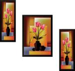 saf Set of 3 Flowers Digital Reprint 13.5 inch x 22 inch Painting (With Frame, Pack of 3)