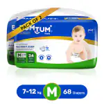 Bumtum Open Tape Diaper Pants Medium (M) Size - 68 Diapers |Pack of 2 |Super Soft with Leakage Protection