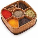GLOW HEVEN Plastic Square 7 Section Multipurpose Masala Dabba, Spice Box Set - Color May Vary
