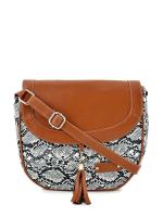 Sakwoods White, Tan Canvas Printed Sling Bag for Women