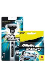Gillette Mach 3 Cartridges With Razor Combo of (4 Cartridges + 1 Razor with 1 Cartridge)