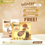 Nutrilitius Standard Almonds 400gm | Get 400gm Cashew FREE