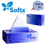 SOFTX 100% Virgin Paper 2 Ply Premium Blue Facial Tissue Box | Soft Tissue Box (Pack of 25, 5000 Sheet) Pack -100 Pulls Per Box