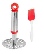 Stainless Steel Pav Bhaji Masher With Silicon Basting Mini Oil Brush Only and Multicolour, Pack of 2