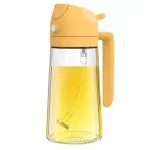 PRIME PICK 2-in-1 Olive Oil Dispenser Bottle - 16oz/470ml Premium Glass Oil Sprayer with Adjustable Nozzle for Cooking, Air Fryer, Salad, Frying, BBQ - Food-Grade, Leak-Proof Yellow Colour
