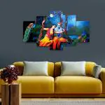 Nitshwet Radha Krishna Wall Painting, Painting for Home Decoration, Set of 5 (75 X 43 Cm)