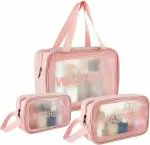 WN BAGS Clear Toiletry Bag, Wash Make Up Bag PVC Waterproof Zippered Cosmetic Bag, Portable Carry Pouch for Women Men (Set of 3 Bag Multicolor)